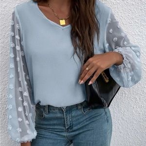 Boutique Swiss Dot Bishop Blouse NWOT